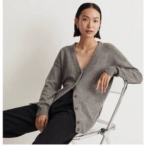 Madewell Harlow Cardigan L Gray Merino Wool Blend V-Neck Sweater Button Front